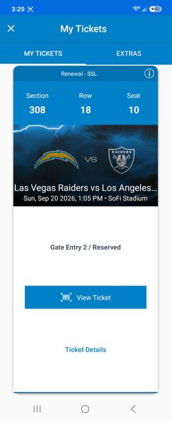 Chargers vs Raiders  2 tickets 7/20/2026