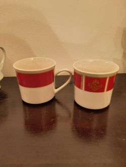2 Gabbay cups white, red & gold design