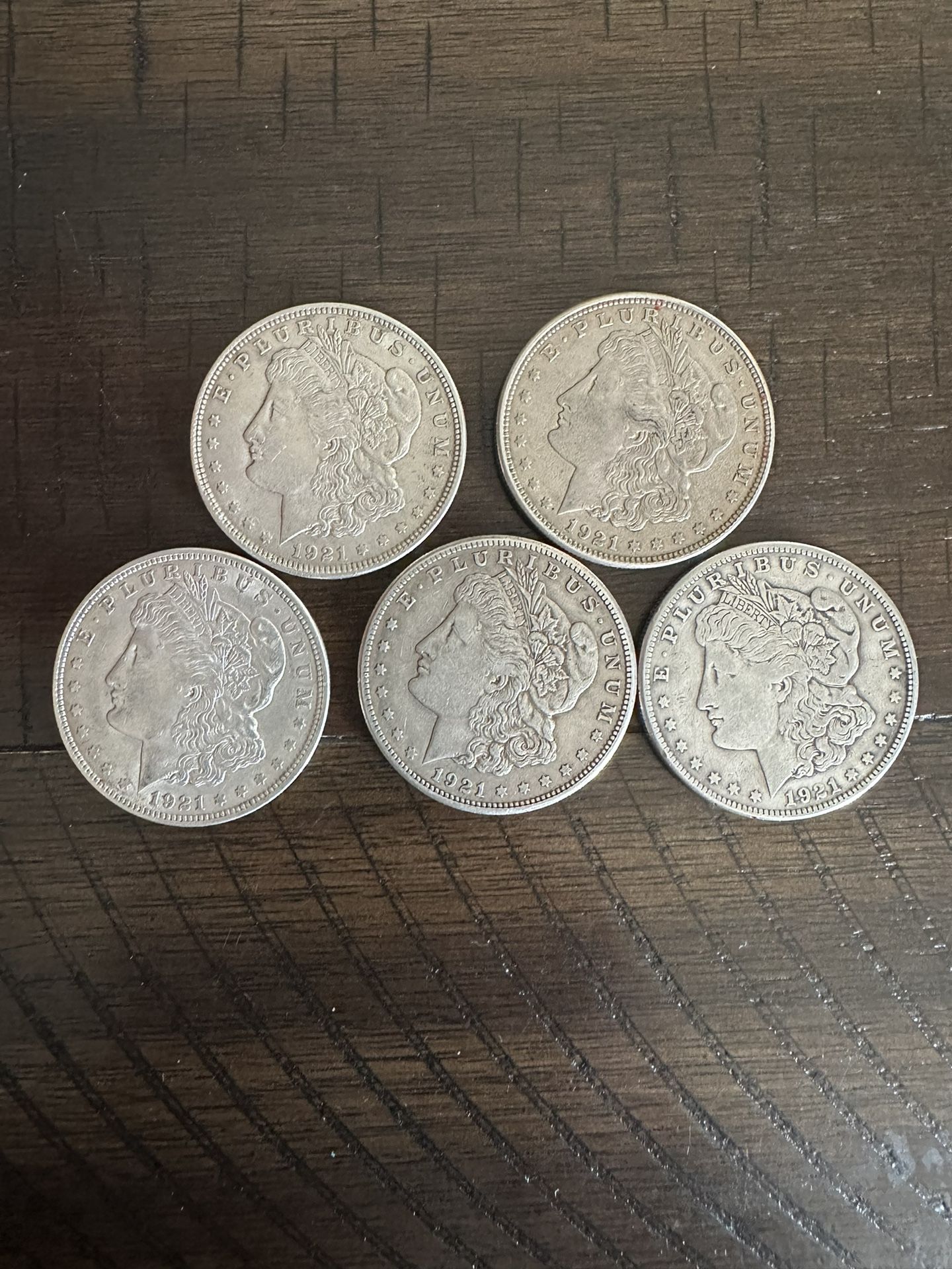 1921 Morgan Silver Dollars Lot Of 5