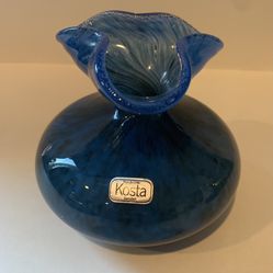 Vintage Blue Glass Vase by Kosta 4.5” tall. Highly Collectible.