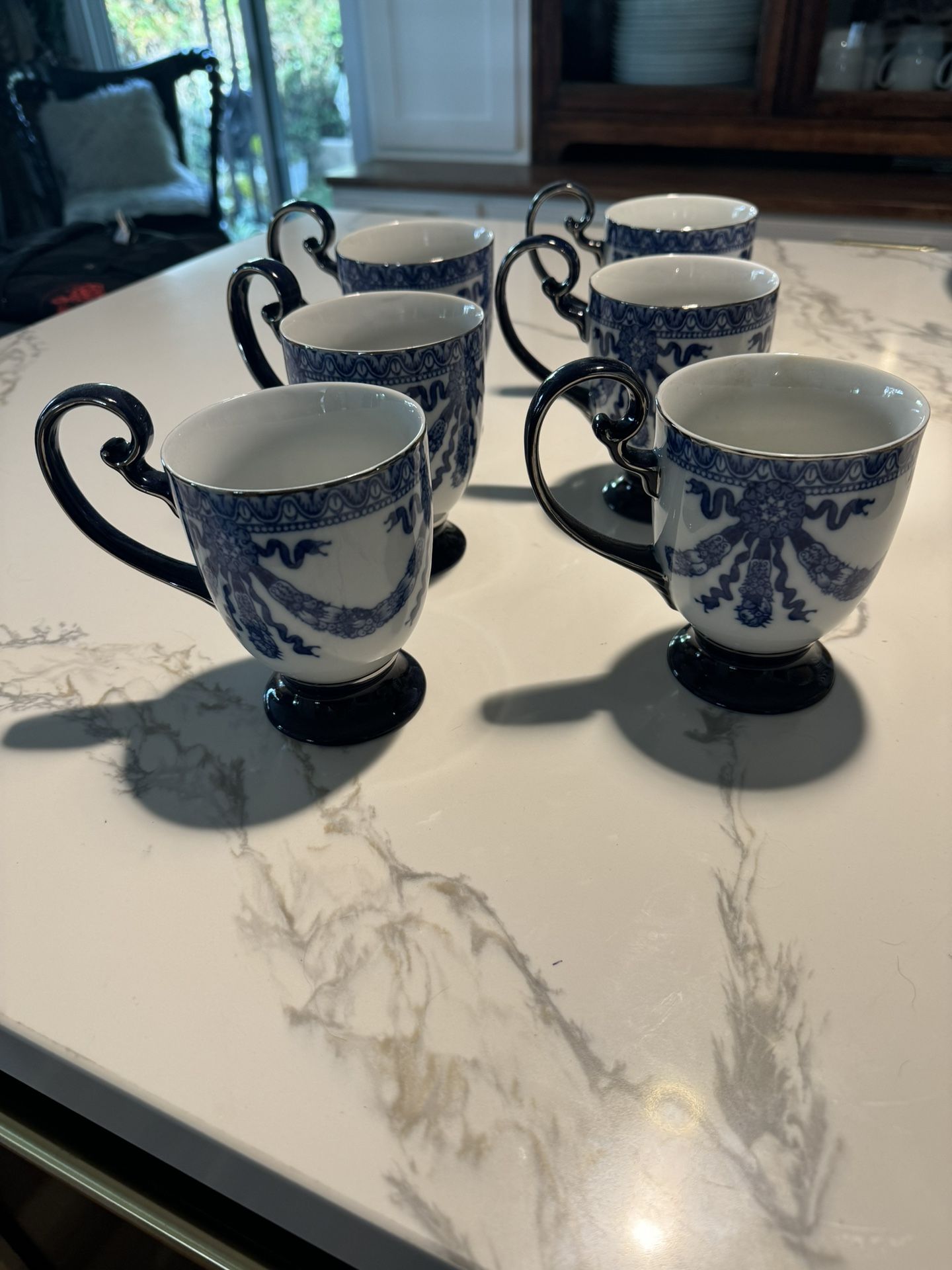 Set Of 6 Bombay Grace Blue Mugs
