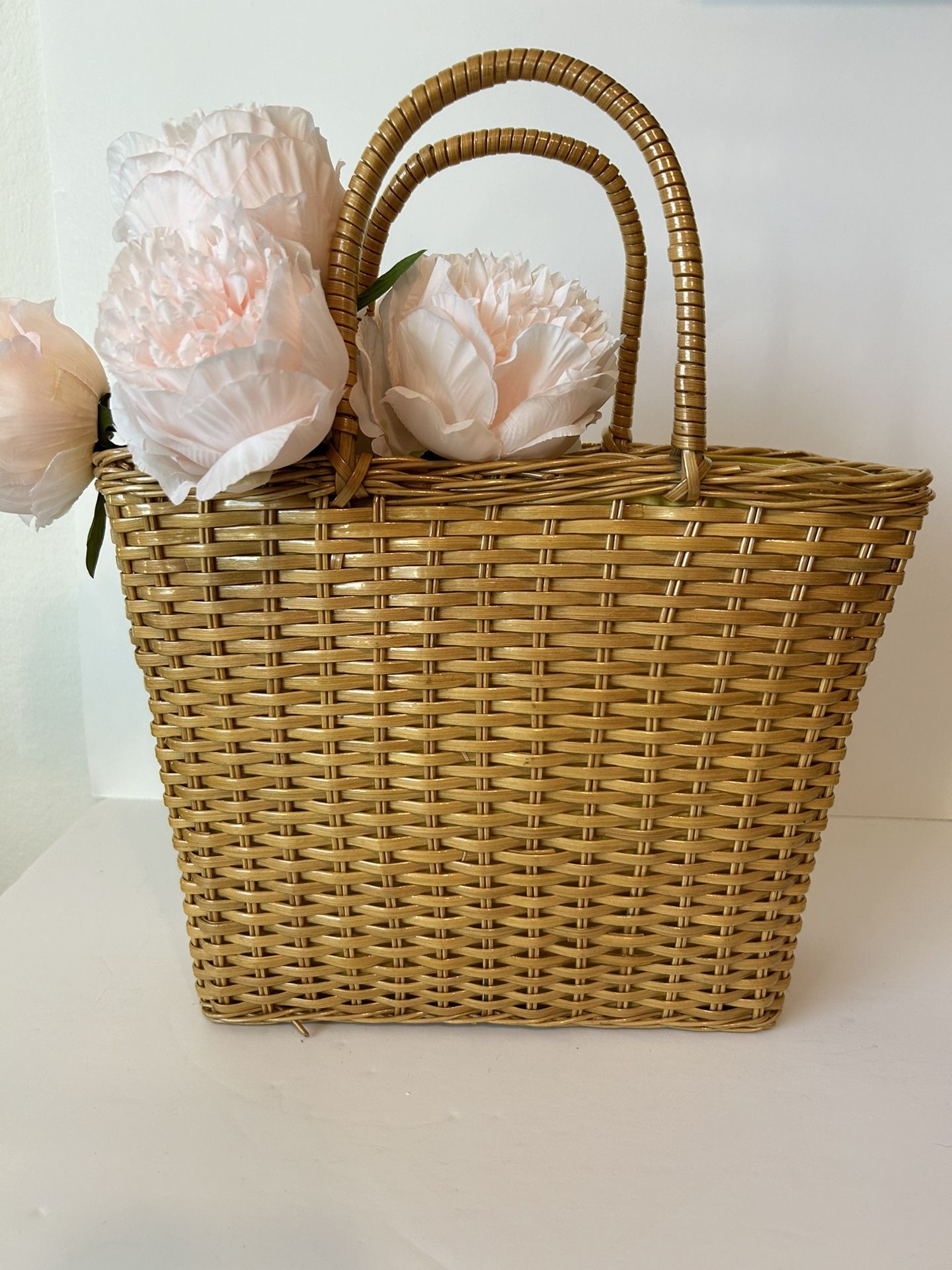 Vintage Handmade Plastic Wicker Basket Tote