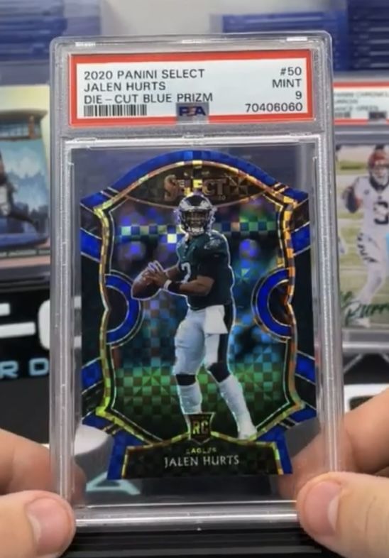 Jalen Hurts 2020 Prizm Die Cut Blue Prizm ROOKIE CARD PSA 9