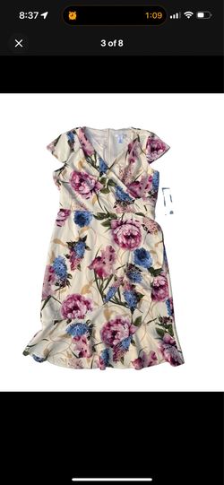 London Times Petites Floral V-Neck Cap Sleeve Fit & Flare Knee Dress Zip 10P