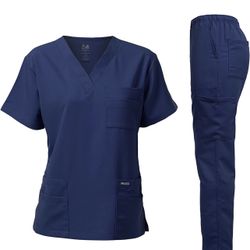 Dagacci Medical Uniform Unisex Women and Men’s V-Neck Super Stretch Scrub Set