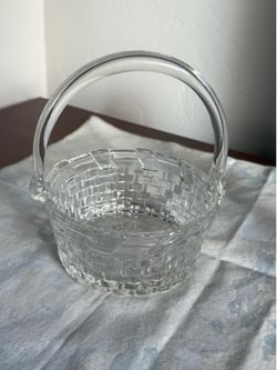 Vintage Clear Crystal Woven Basket Candy Dish