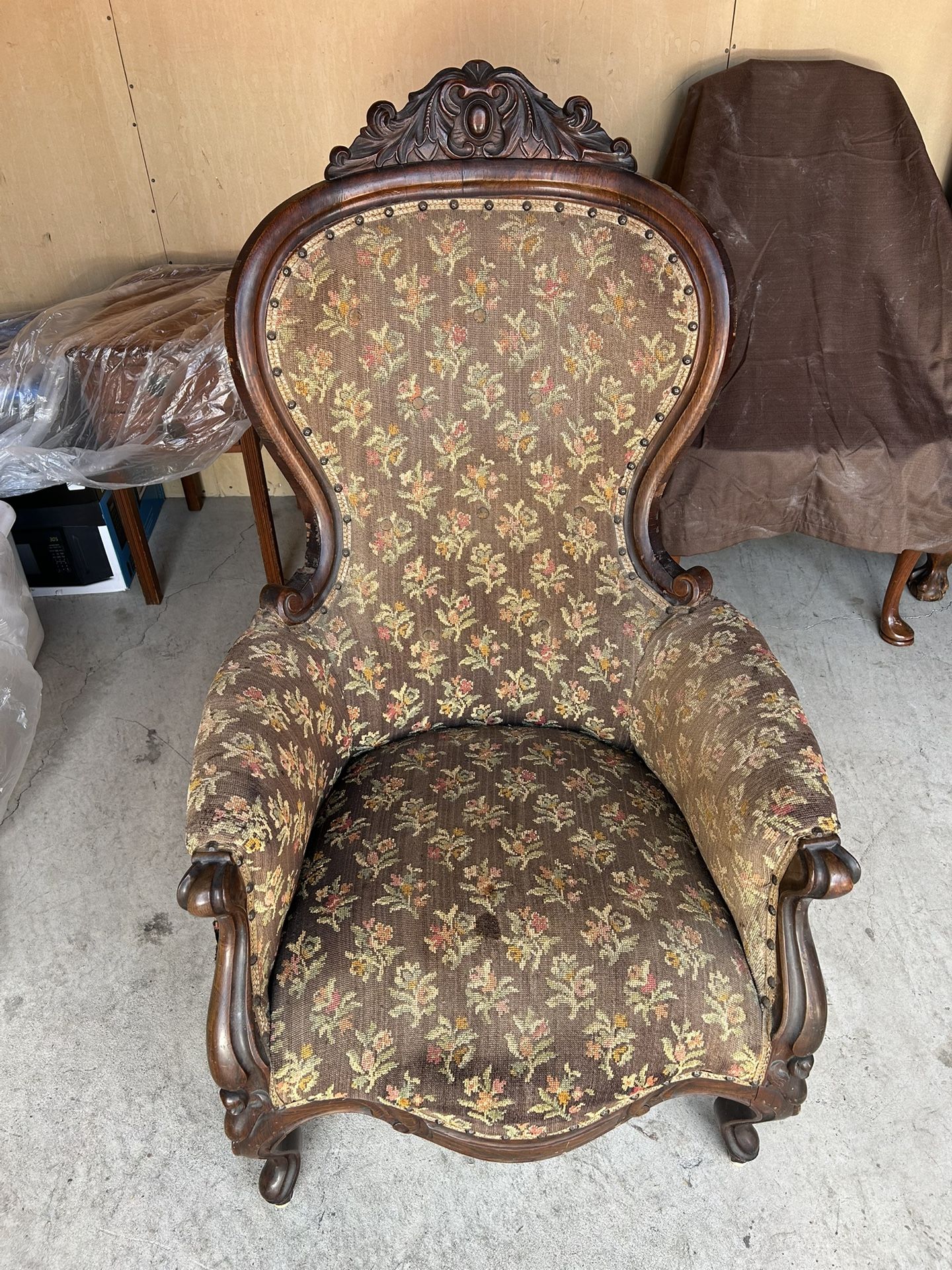 Antique upholstered Empire Back Arm Chair