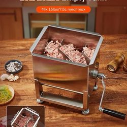 Meat Mixer, 20LBS/10L Capacity Tank 304 Stainless Steel Manual Meat Mixer, Meat Mixer for Sausage with Stainless Steel Lid ＆ Deachable Handle, Mix Up 