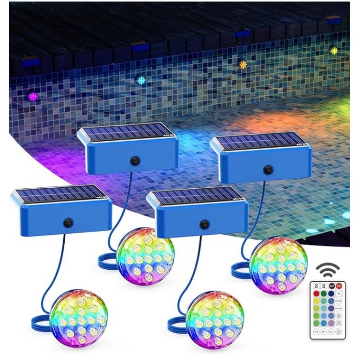 Solar Lights for Pools & Gardens - Waterproof RGB 16 Color Changing LED Lights (4Pack)