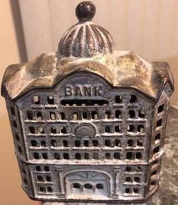 Antique C. 1920 A.C. Williams Cast Iron Building Still Coin Bank