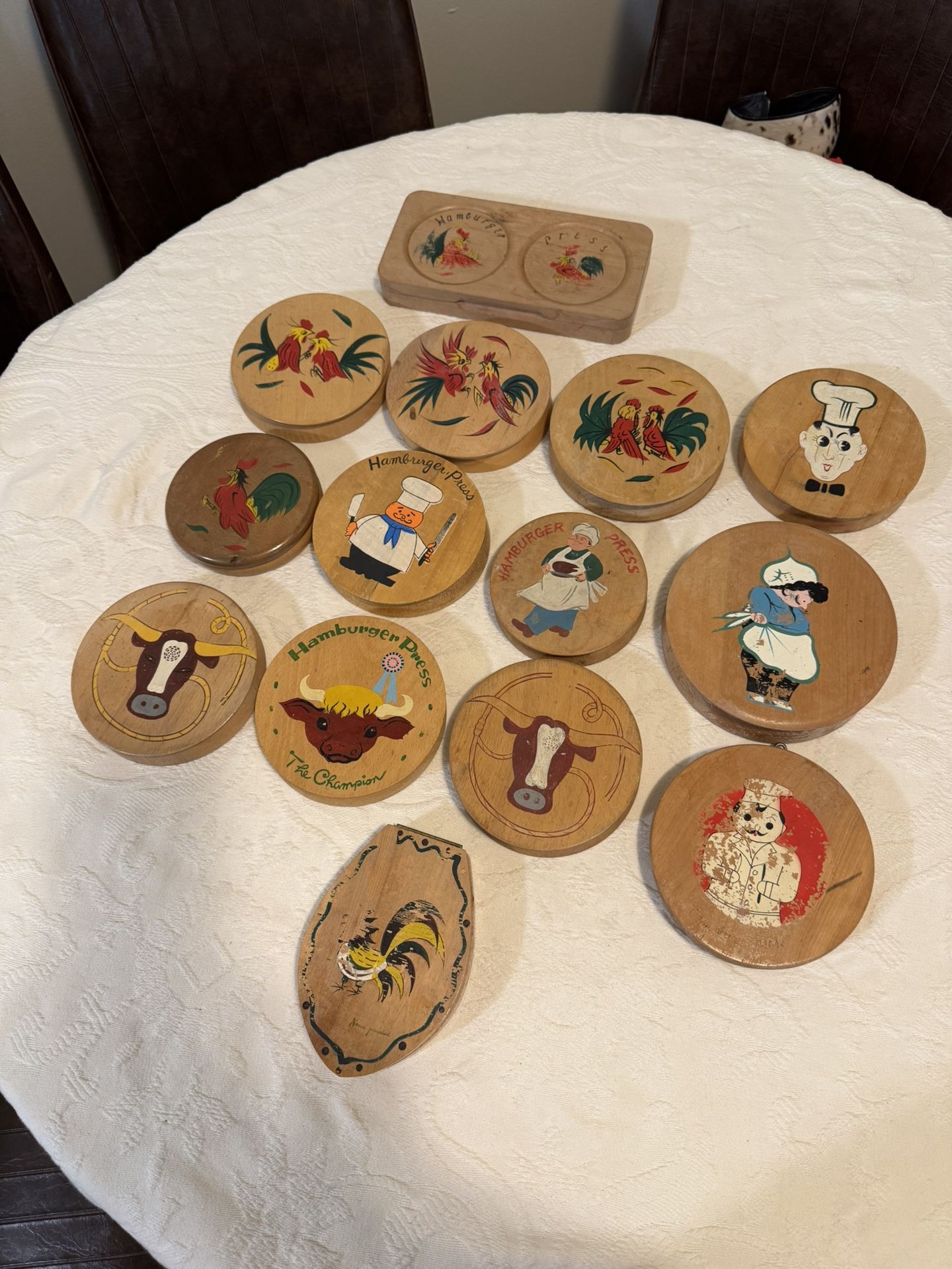 Vintage wooden Hamburger Presses 