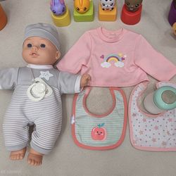 Baby Doll with Bottle, Bib & Pacifier Set