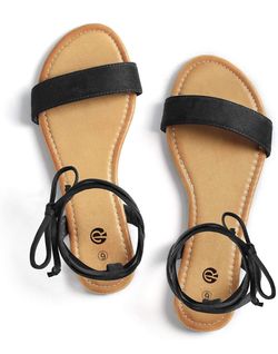 Rekayla Open Toe Tie Up Ankle Wrap Flat Sandals for Women