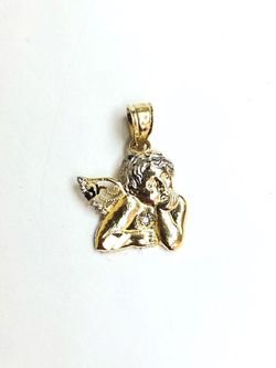 Angel religious pendant 14K REAL YELLOW & WHITE GOLD.