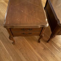 Vintage Wood End Tables – Matching Set with Drawers