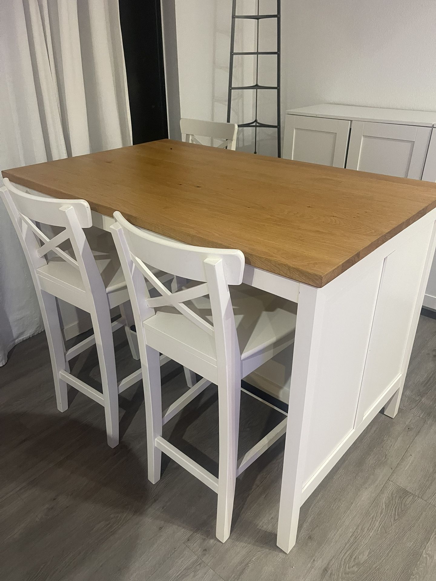 Ikea Tornviken Kitchen Island with Ikea Ingolf Barstools