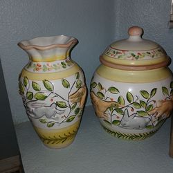 Vintage Rabbit & Duck Country Decor Jar & Vase Set