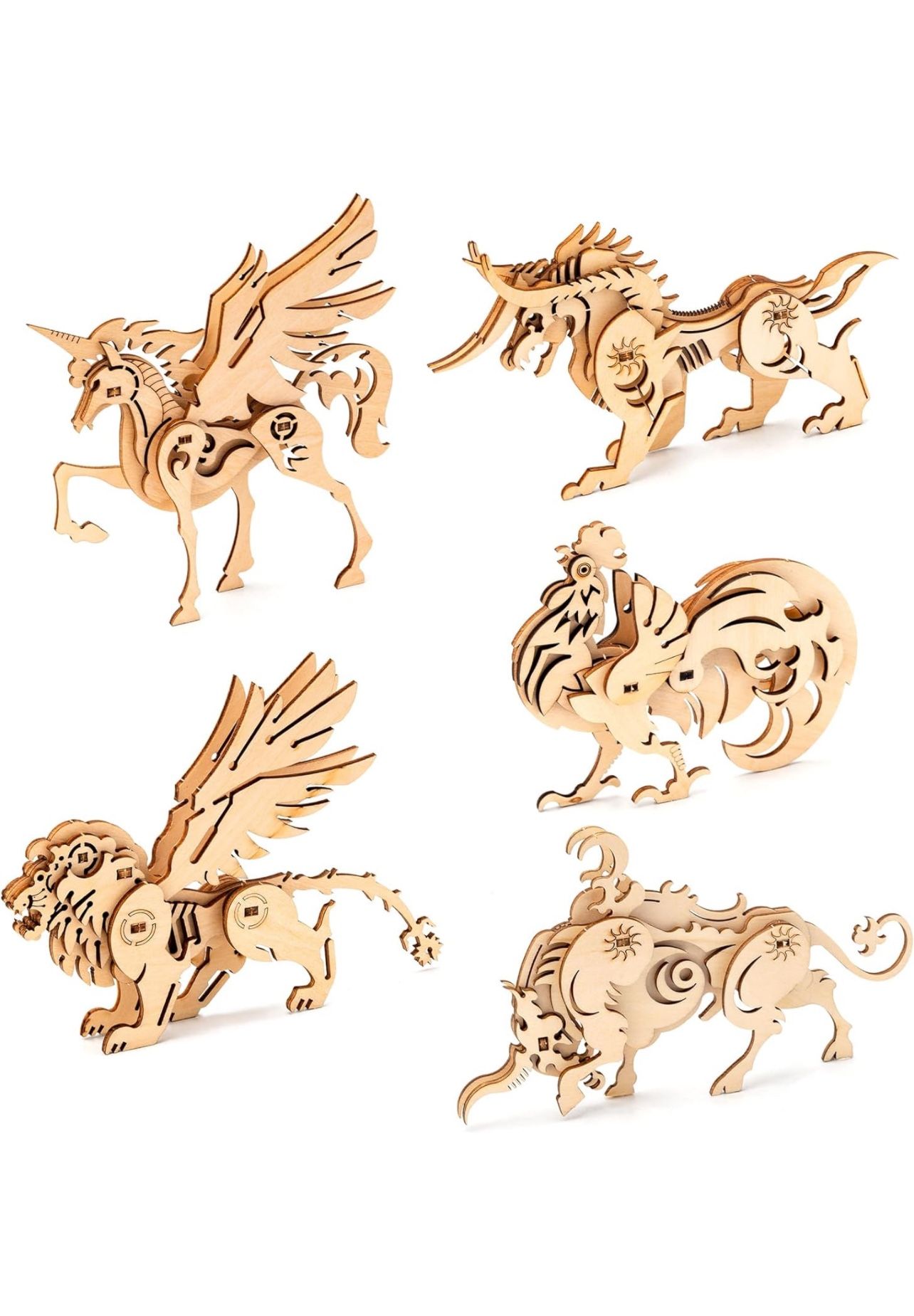 5in1 3D Wooden Puzzle Animal Beast Model Set DIY Building Kits