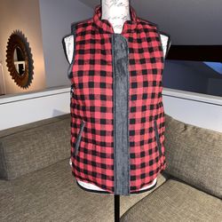 EN CRÉME Womens Red & Black Buffalo Plaid Flannel Vest - Size Medium