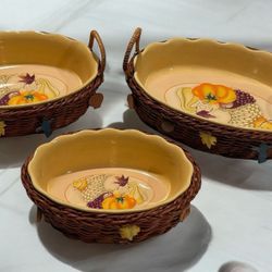 3- Spinnaker Nesting Ceramic Gold/ Yellow Baking Dishes With Baskets Autumn