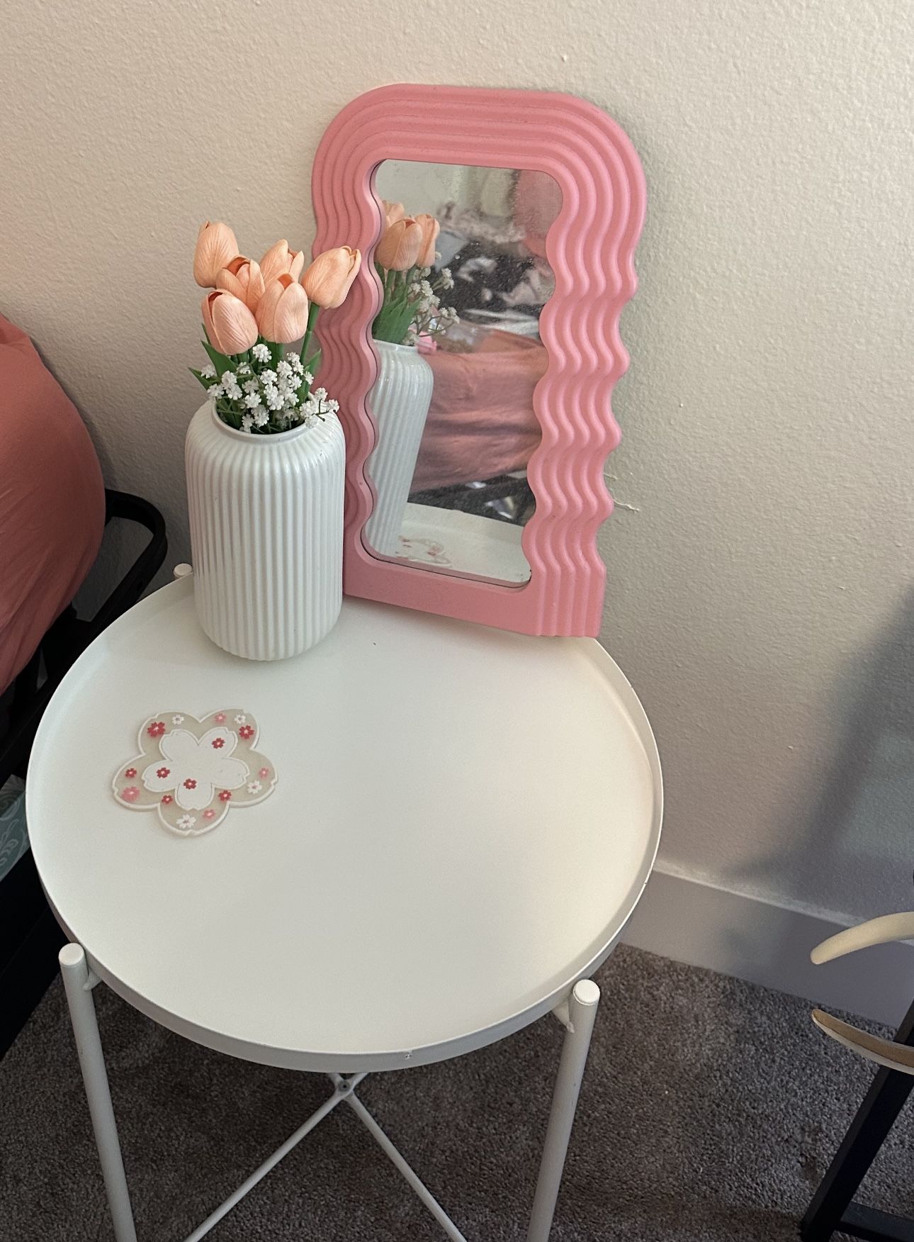 Side Table From Ikea Flower Vase From Ikea And Pink Mirror All Three