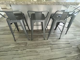 Set of 4 Gray Metal Bar Stools