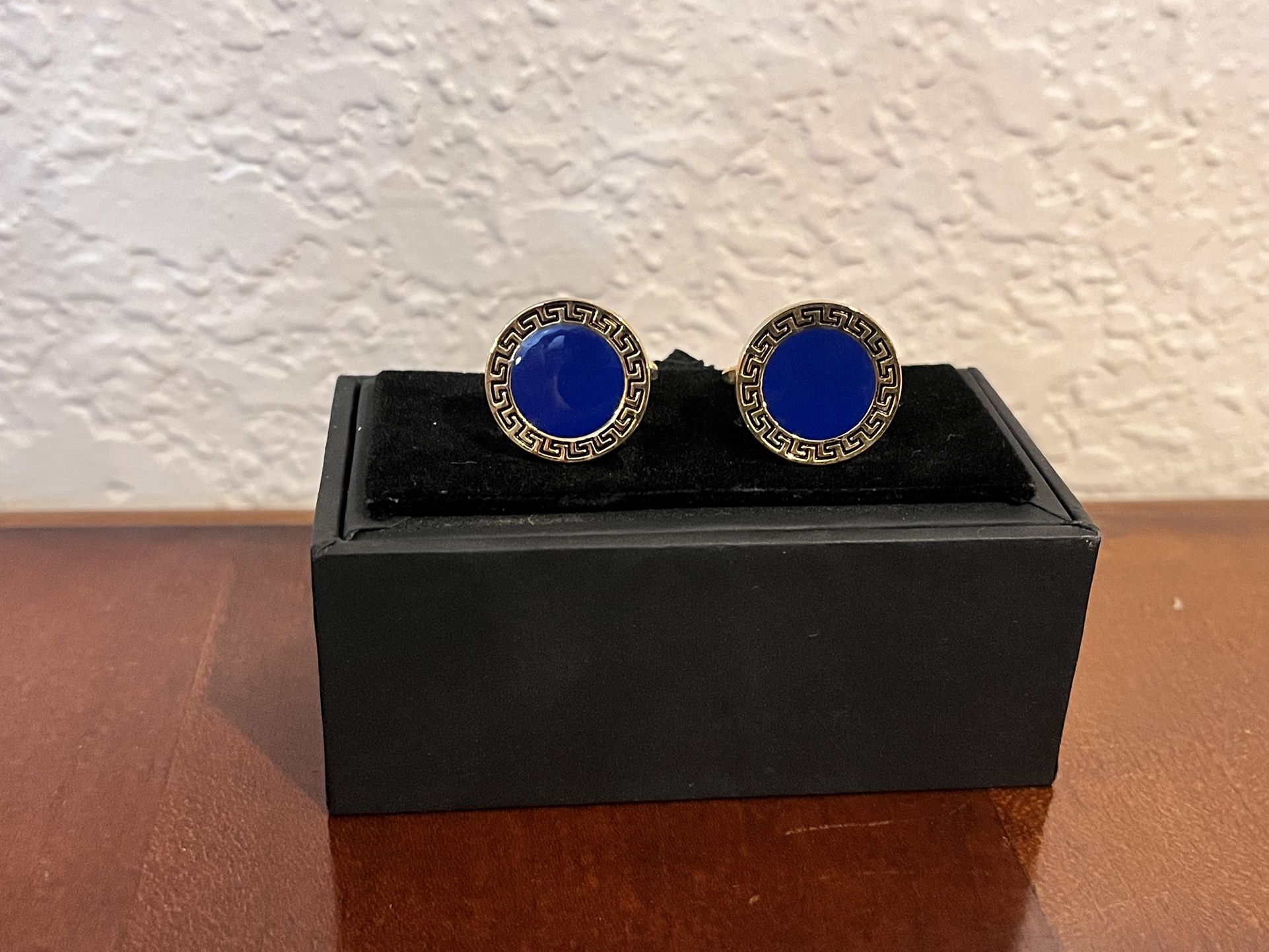 Gold And Blue Round Cufflinks