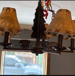 Forest, Bear Lights Chandelier With Fan