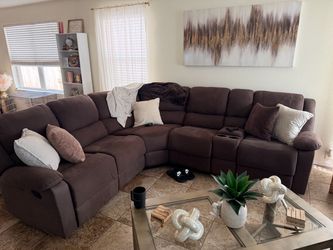 Brown Fabric Reclining Sectional Sofa