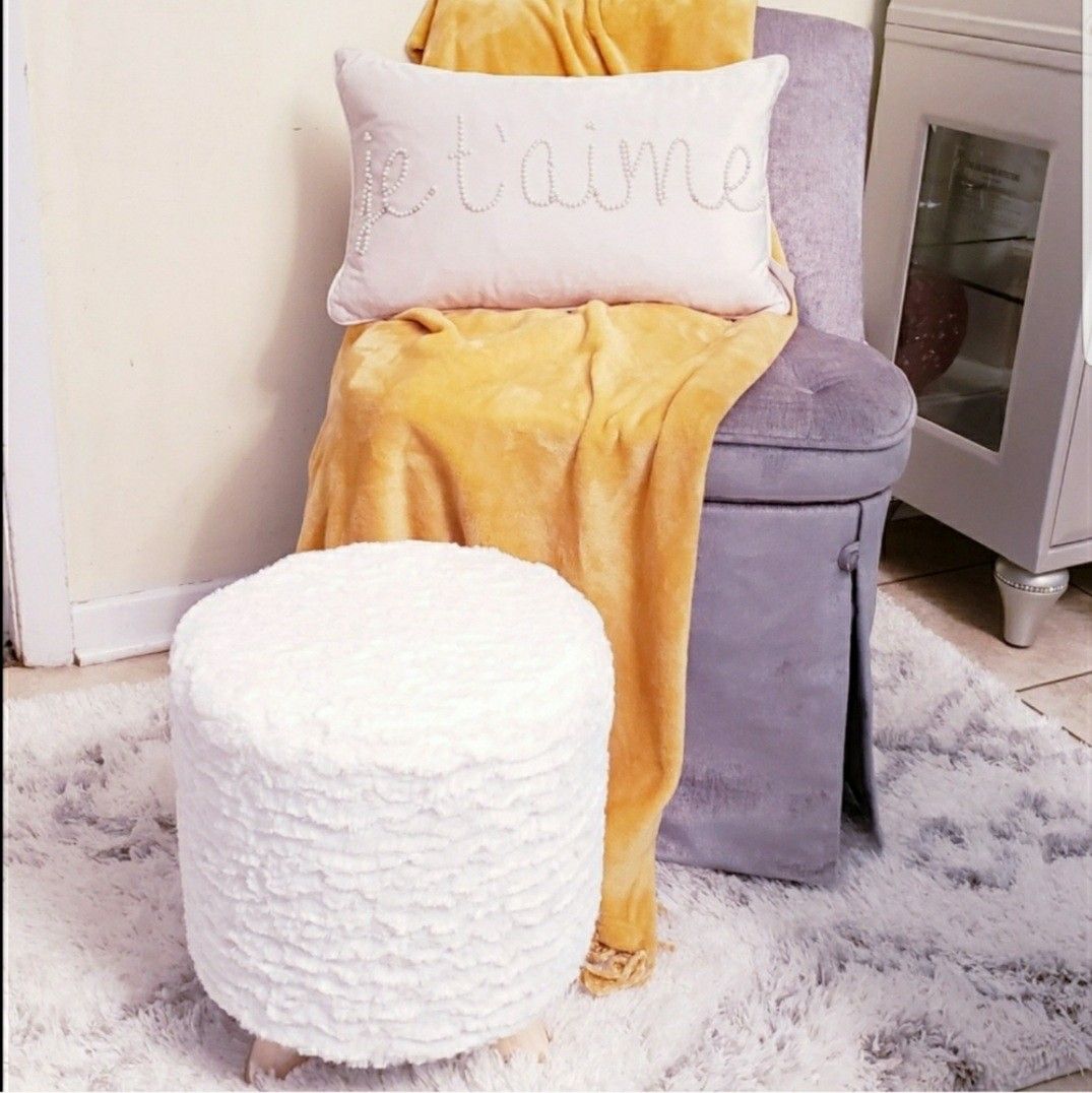 White Fur Stool Ottoman