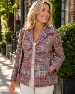Coldwater Creek Multicolor Tweed Blazer Jacket – Size L – Fully Lined