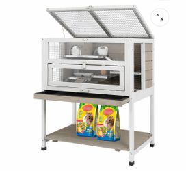 3-Tier Wooden Hamster Cage with Storage Shelf Indoor Outdoor Large Guinea Pig Cage House and Habitat,White/Grey