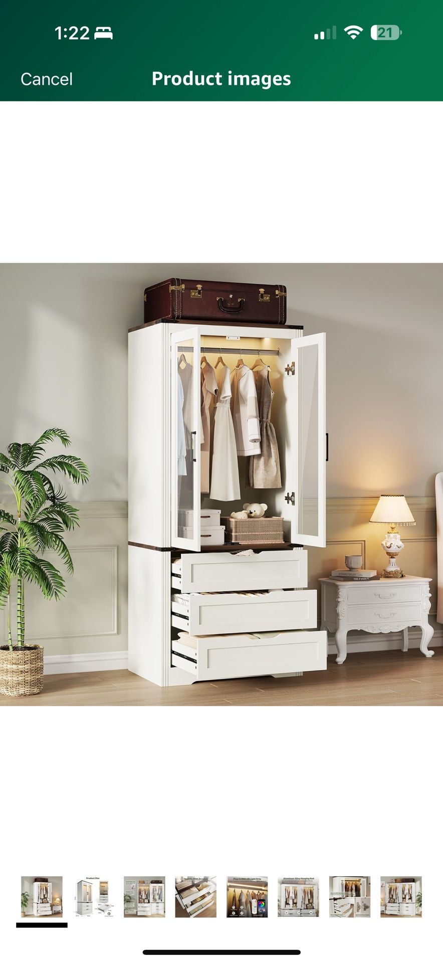 New 73'' Tall Farmhouse Armoire Wardrobe Closet with LED Light, Wood Wardrobe Closet with 2 Doors 3 Drawers, Freestanding Bedroom Armoire Clothing Sto