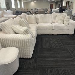 White Sectional Sofa - Soft Fur Like Corduroy 