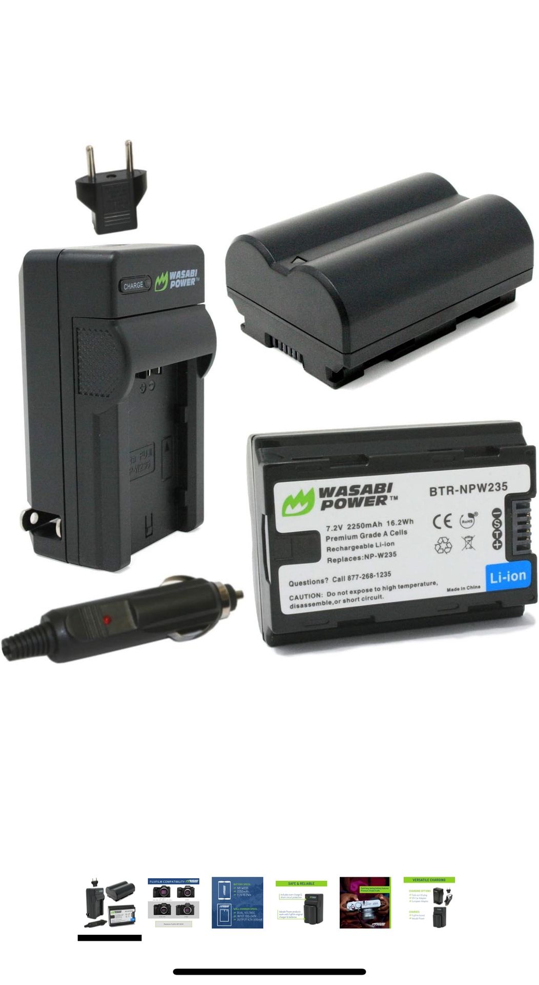 Wasabi Power 2-Pack Battery & Charger for Fujifilm NP-W235, Compatible with Fujifilm X-H2S, GFX 50S II, GFX 100S, X-T4, VG-XT4 Vertical Battery Grip