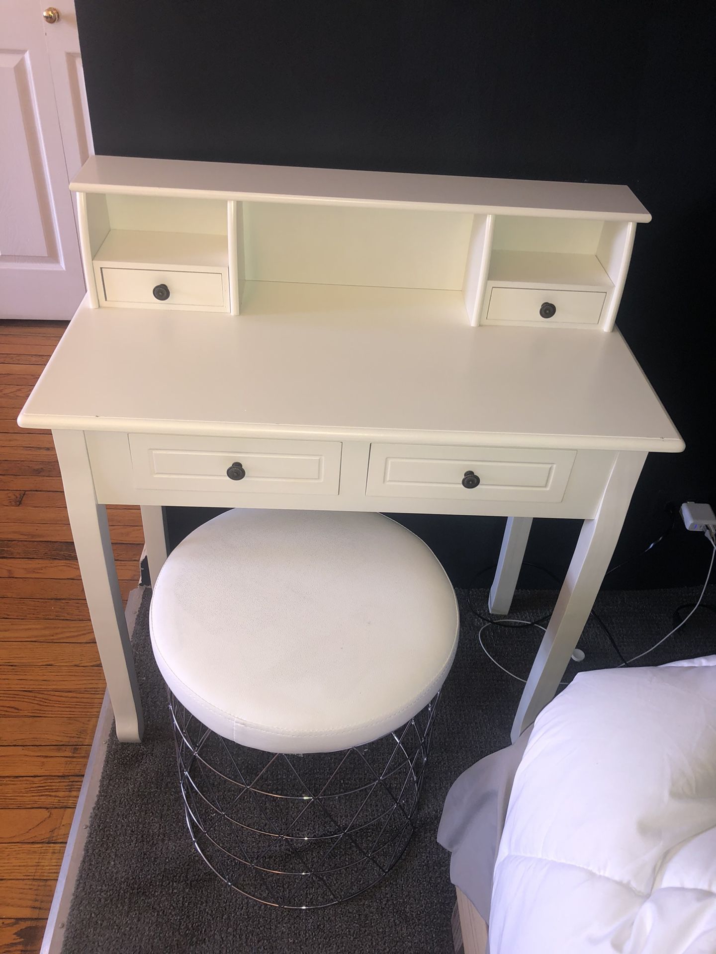 Small White Vanity/desk And Faux Leather Chair