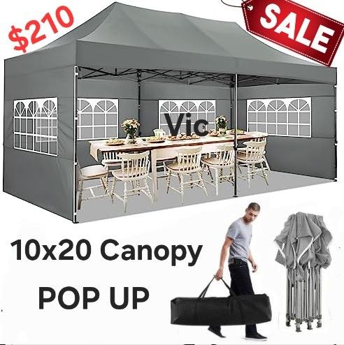 10' x 20' Ez Pop Up Canopy Tent with Sidewalls, Portable Party Canopy with Carry Bag