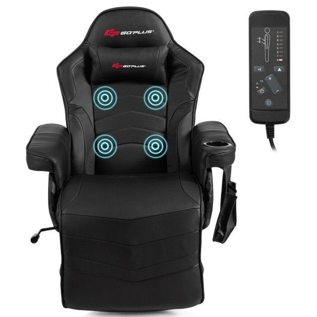 Ergonomic High Back Massage Gaming Chair with Pillow, Black