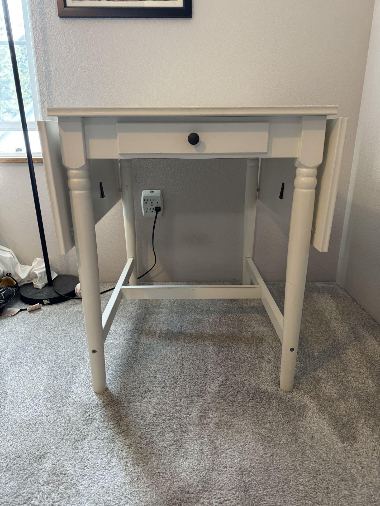 White Wood Drop-leaf Desk Table With Drawer