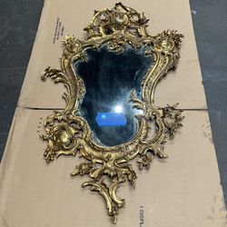 Vintage Ornate Brass Mirror 21”x32”