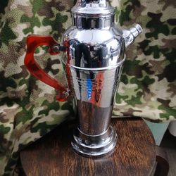 Vintage Art Deco Chrome Cocktail Shaker Pitcher Red Bakelite Handle MCM barware