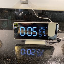 Ultra Modern Projection Alarm Clock Radio & Thermometer White & Mirror