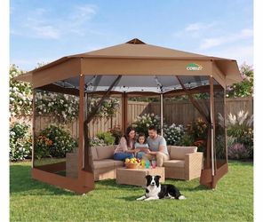COBIZI 16x16 Pop up Gazebo on Clearance, Hexagonal Outdoor Canopy Tent with Mosquito Netting, Adjustable Height and 256 Square ft of Shade for Party,