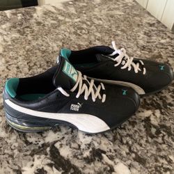 4 Puma Turin Ortholite Leather Black White Blue