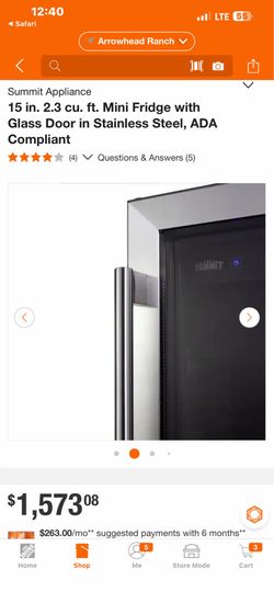 Summit Appliance 15 in. 2.3 cu. ft. Mini Fridge with Glass Door in Stainless Steel, ADA Compliant