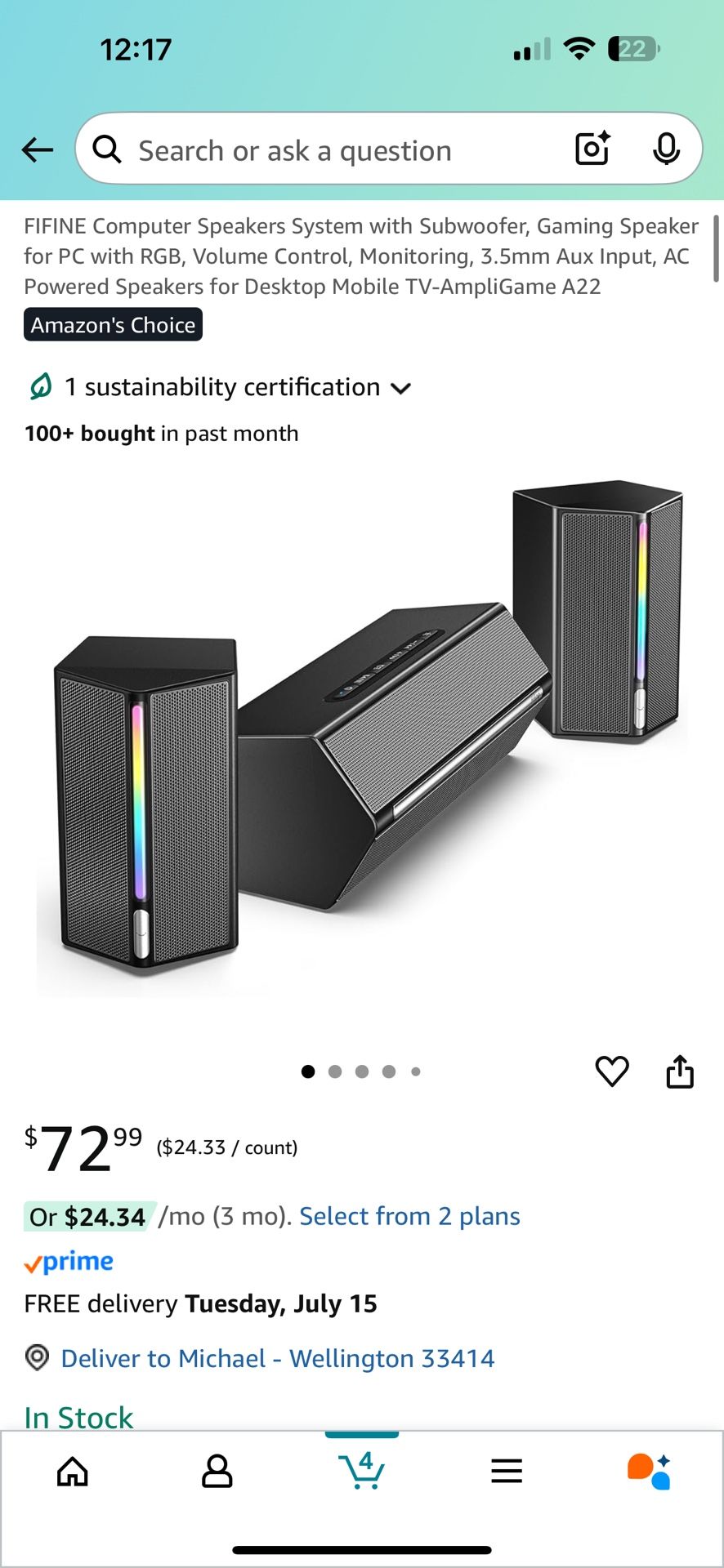 FIFINE Computer Speakers System with Subwoofer, Gaming Speaker for PC with RGB, Volume Control, Monitoring, 3.5mm Aux Input, AC Powered Speakers for D