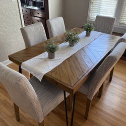 Modern Rustic Dining Table with 6 Upholstered Chairs