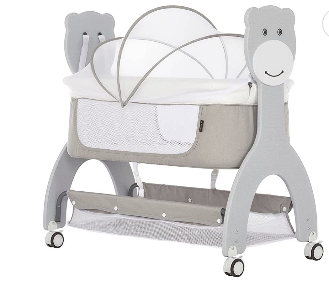 Dream On Me Cub Portable Bassinet in Grey, Multi-Use Baby Bassinet with Locking Wheels,