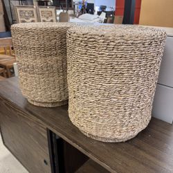 Pair Of Gorgeous Seagrass Woven Pottery Barn Side Tables  -19” - Retail: $1150
