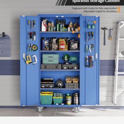 72'' Tall Metal Garage Storage Cabinet with Pegboards, Wheels, Locking Doors and Adjustable Shelves, File Cabinet/Tool Cabinet for Home Office/School 